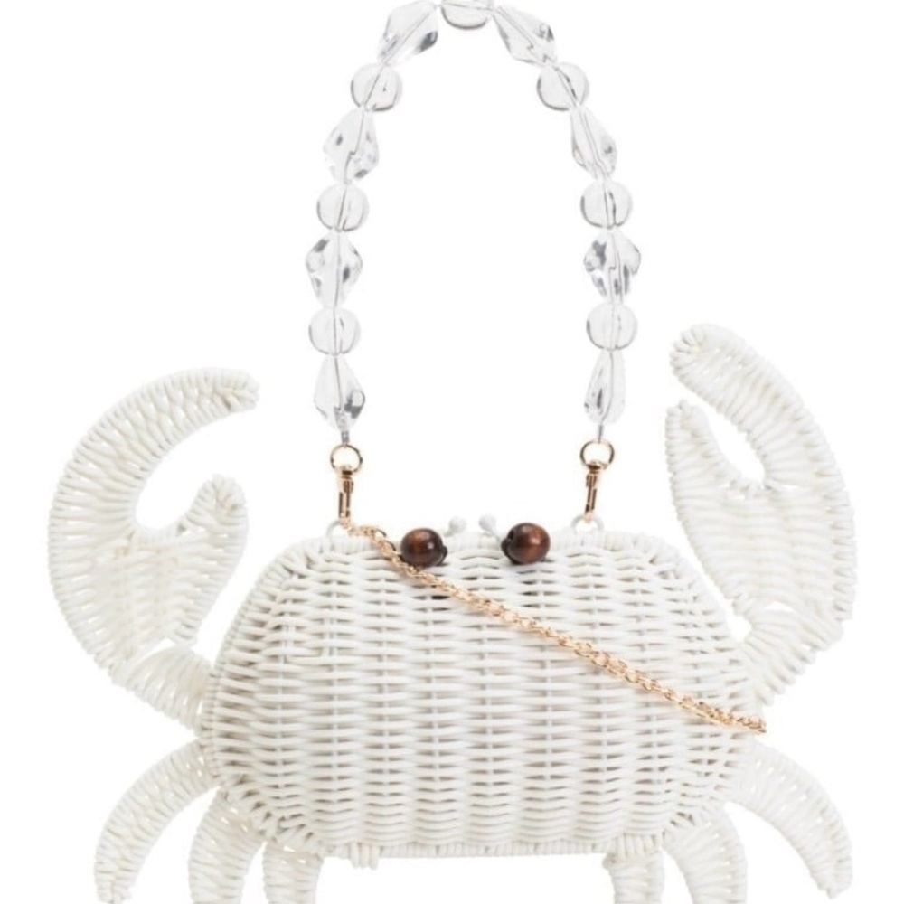 White Wicker Crab-Shaped Bag